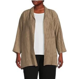 Eileen Fisher Women Natural Textured High Collar Silk Open‎ Jacket Blush Flowy